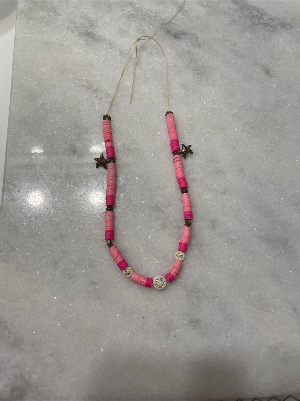 Homemade Pink beaded smiley face necklace - Women Jewelry